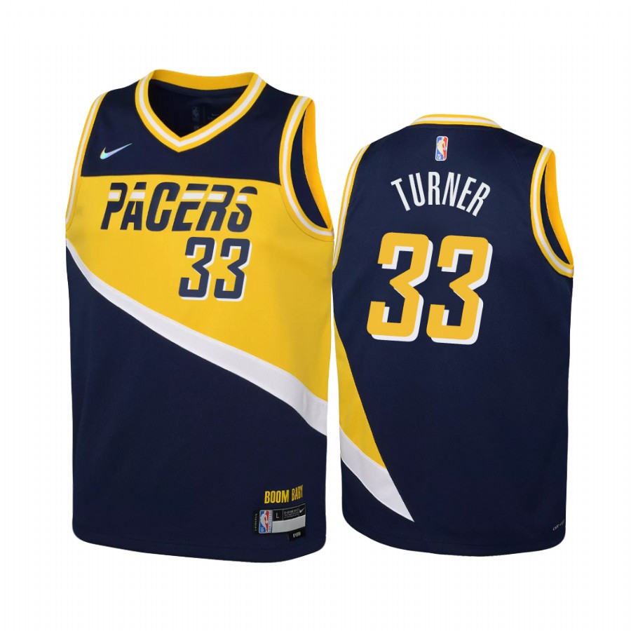 Indiana Pacers Myles Turner City Edition Navy Youth Jersey Diamond 75th Anniversary #33