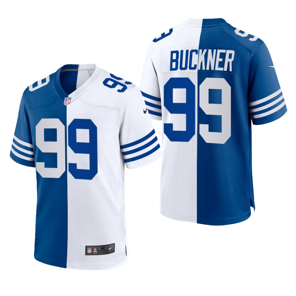 Indianapolis Colts DeForest Buckner Royal White Split 2021 Throwback - Men's