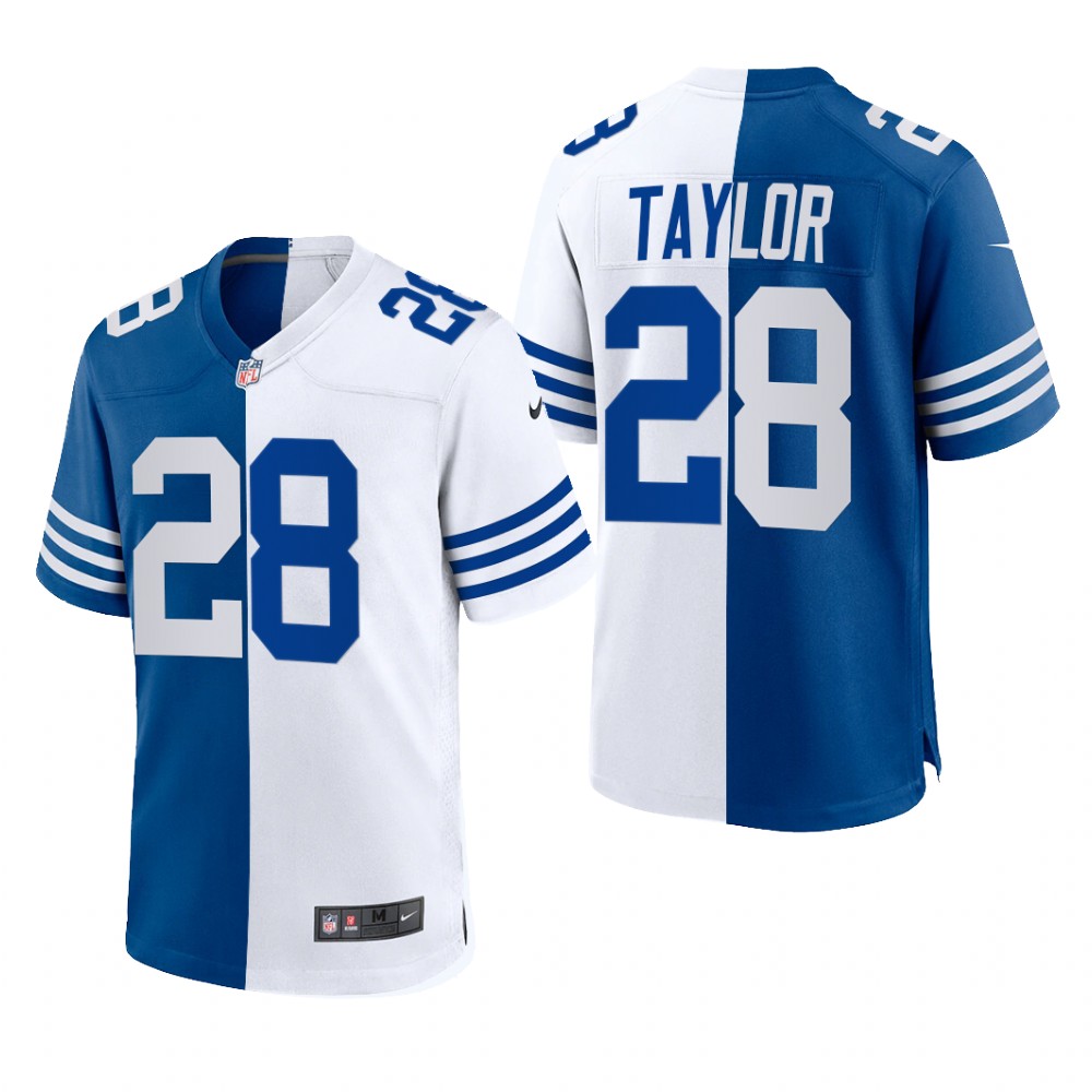 Indianapolis Colts Jonathan Taylor Royal White Split 2021 Throwback - Men's