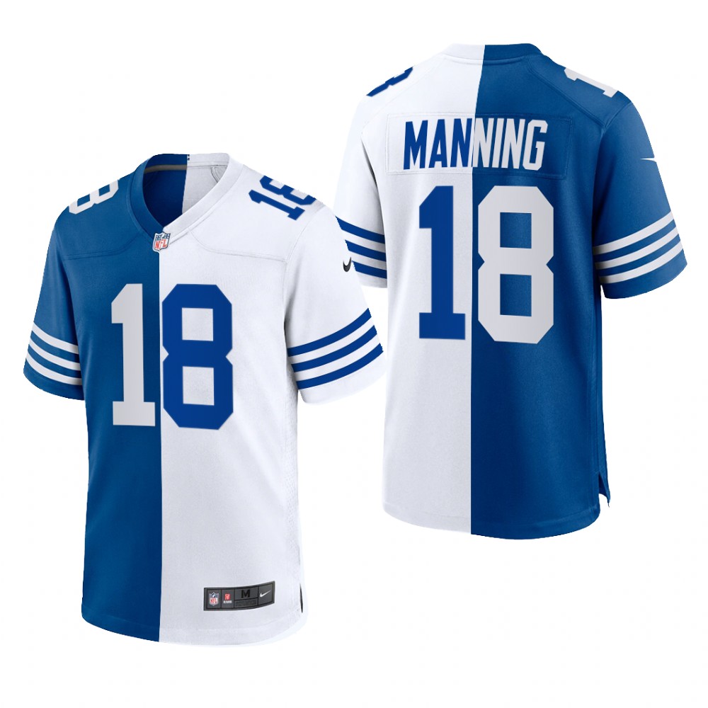 Indianapolis Colts Peyton Manning Royal White Split 2021 Throwback - Men's