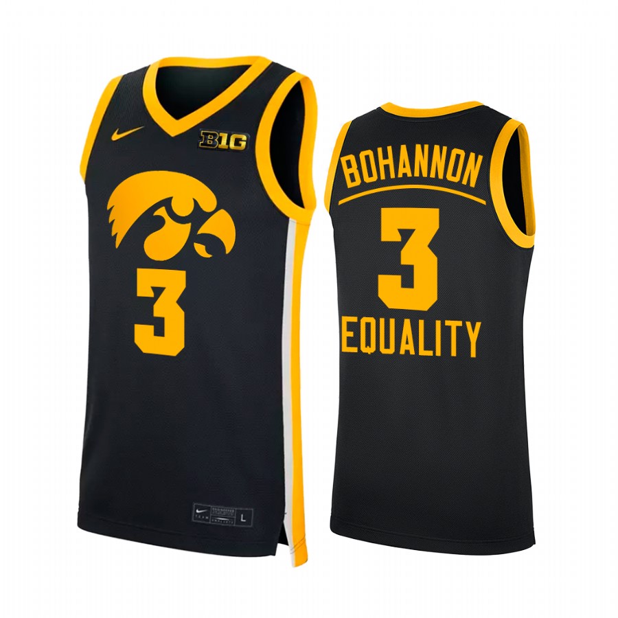 Iowa Hawkeyes Jordan Bohannon Jersey 2022 Equality Black NCAA Big Ten Uniform
