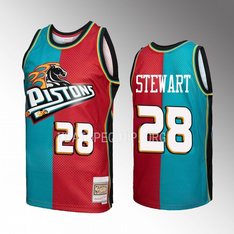 Isaiah Stewart #28 Detroit Pistons Hardwood Classics Teal Red Split Swingman Jersey