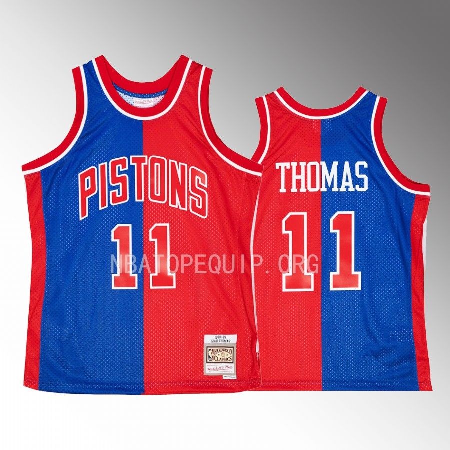 Isiah Thomas Hardwood Classics 1988-89 Jersey Detroit Pistons #11 Blue Red Split Swingman Men's Shirt