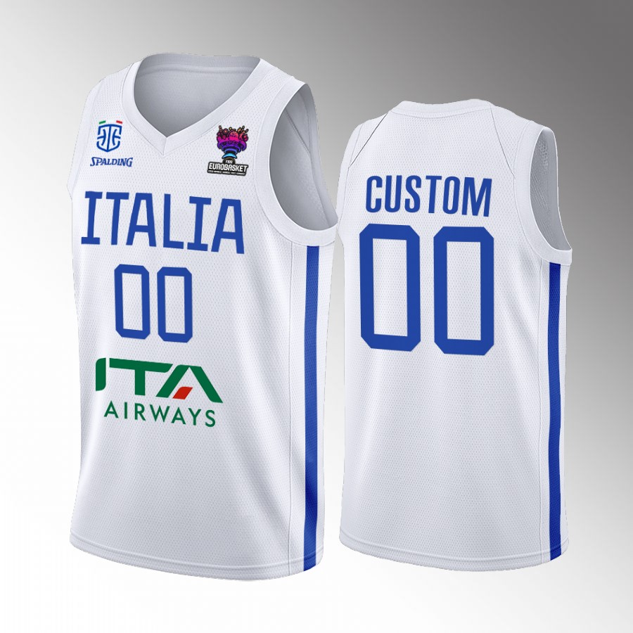 Italy Team #00 Custom EuroBasket 2022 Away Men Jersey White