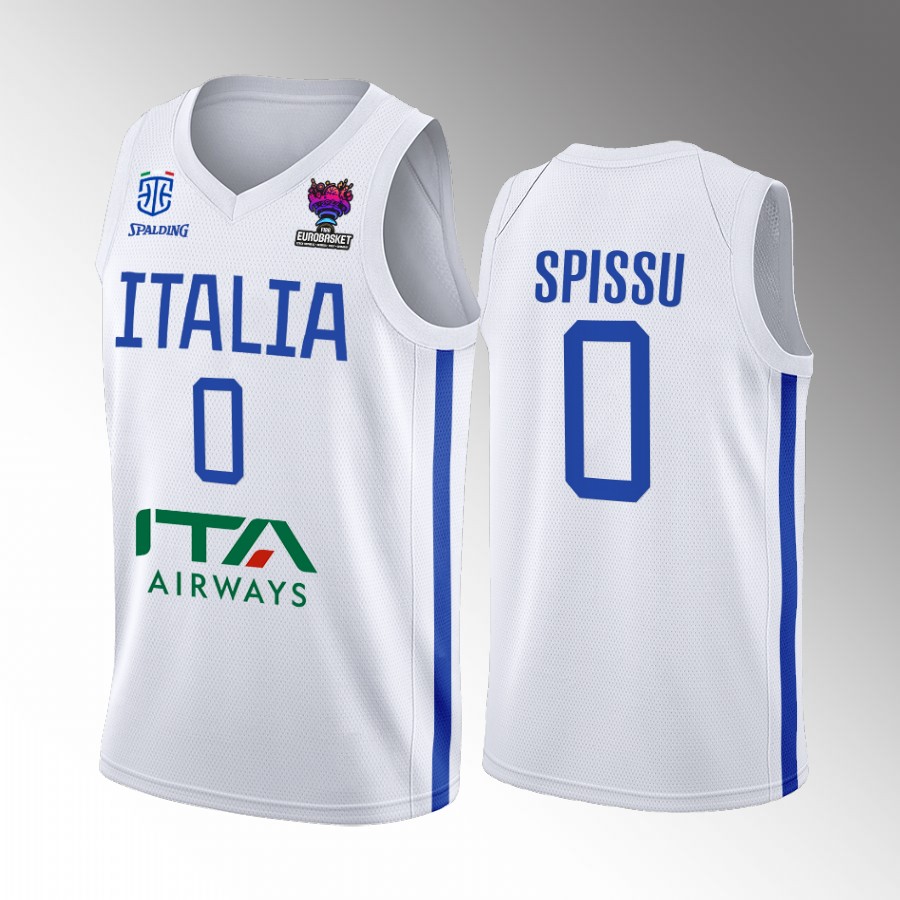Italy Team #0 Marco Spissu EuroBasket 2022 Away Men Jersey White