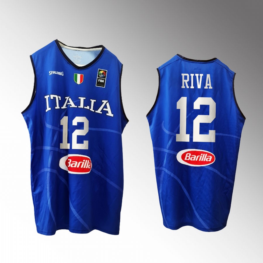 Italy Team #12 Antonello Riva FIBA  World Cup Home Men Jersey Blue