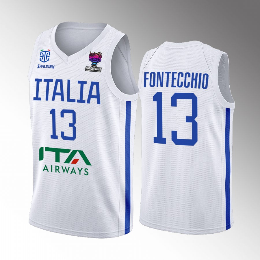 Italy Team #13 Simone Fontecchio EuroBasket 2022 Away Men Jersey White