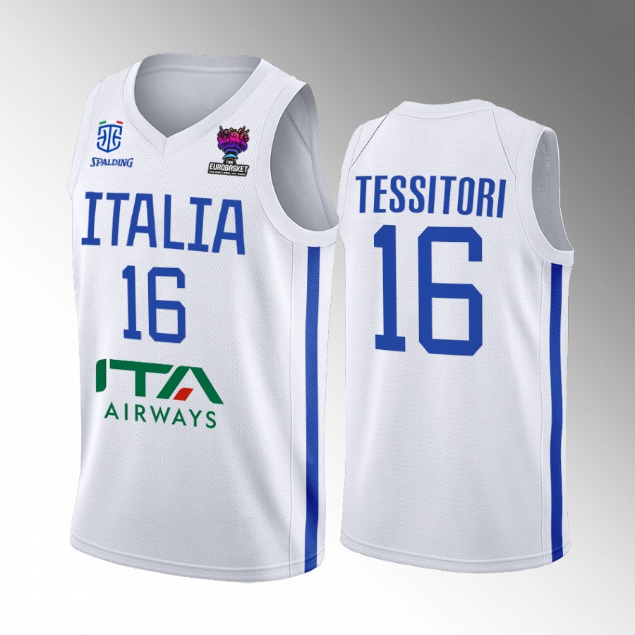 Italy Team #16 Amedeo Tessitori EuroBasket 2022 Away Men Jersey White