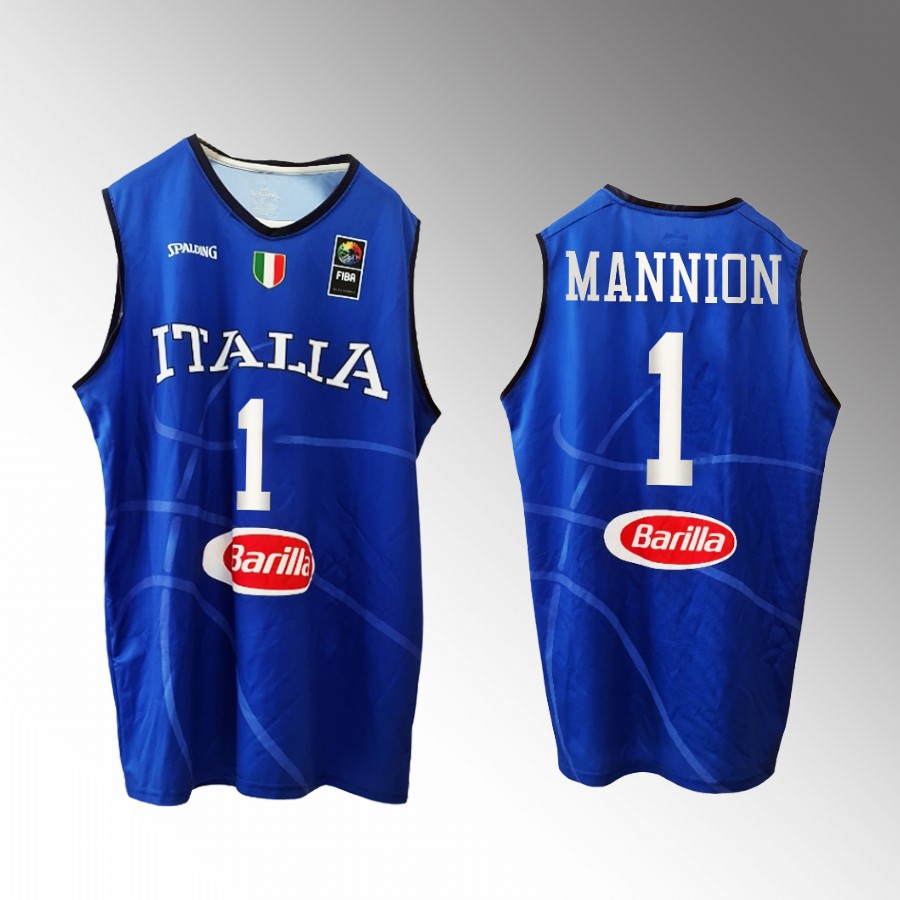 Italy Team #1 Nico Mannion 2023 FIBA  World Cup Home Men Jersey Blue