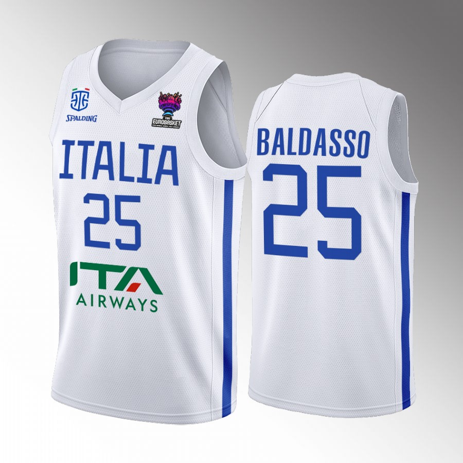 Italy Team #25 Tommaso Baldasso EuroBasket 2022 Away Men Jersey White