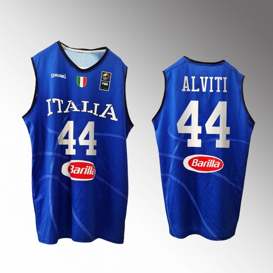 Italy Team #44 Davide Alviti 2023 FIBA  World Cup Home Men Jersey Blue