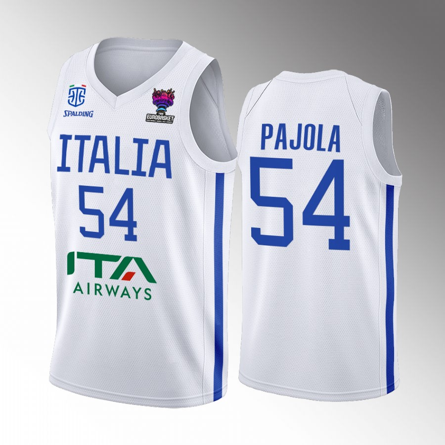 Italy Team #54 Alessandro Pajola EuroBasket 2022 Away Men Jersey White