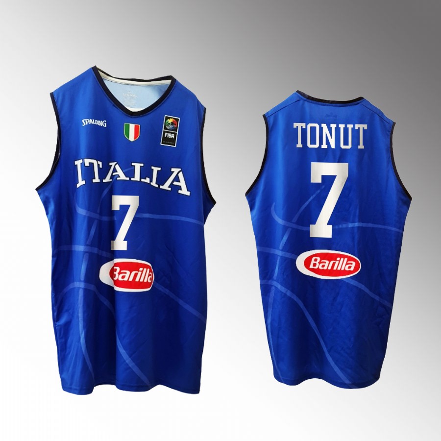 Italy Team #7 Stefano Tonut 2023 FIBA  World Cup Home Men Jersey Blue