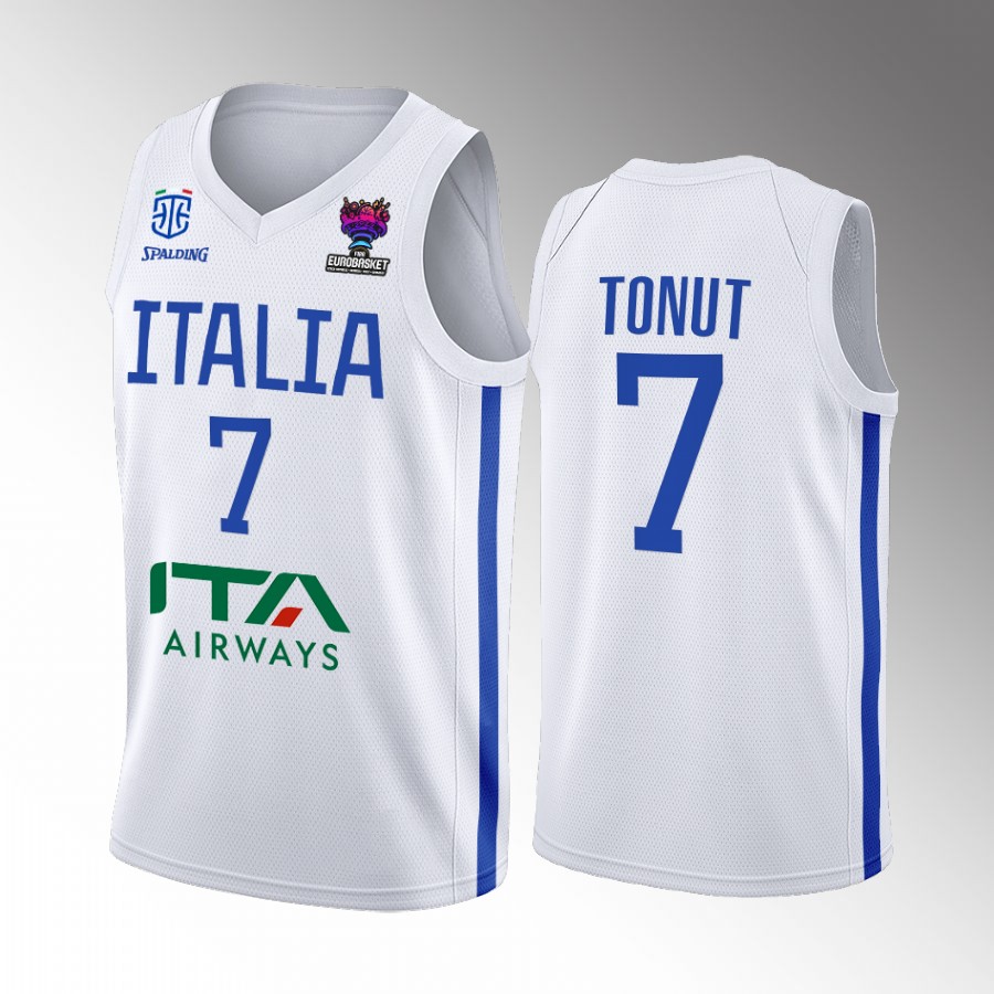 Italy Team #7 Stefano Tonut EuroBasket 2022 Away Men Jersey White