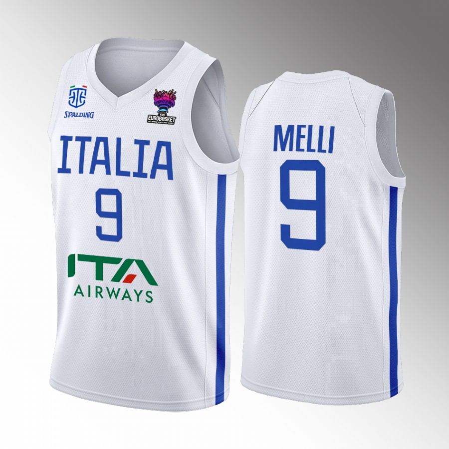 Italy Team #9 Nicolo Melli EuroBasket 2022 Away Men Jersey White