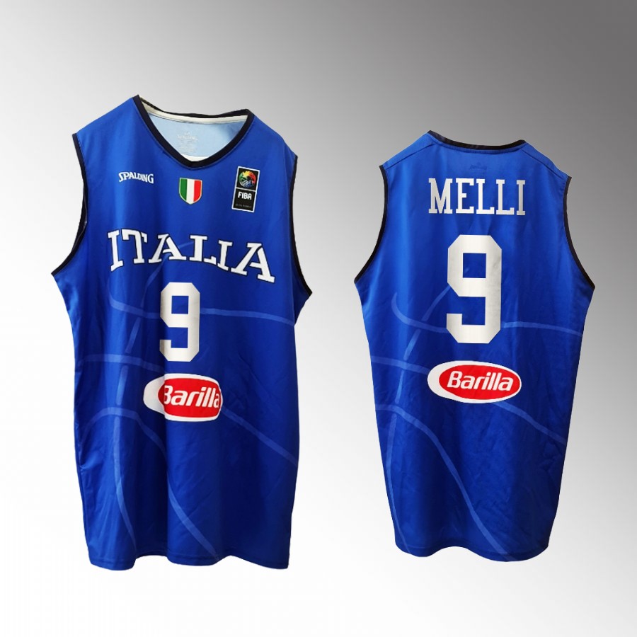 Italy Team #9 Nicolo Melli FIBA  World Cup Home Men Jersey Blue