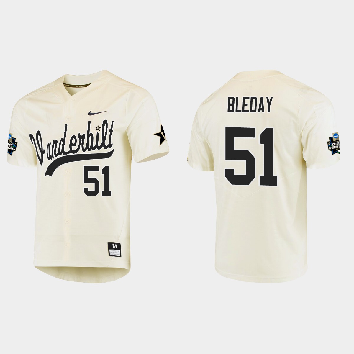 J.J. Bleday Vanderbilt Commodores College World Series  Jersey - Cream