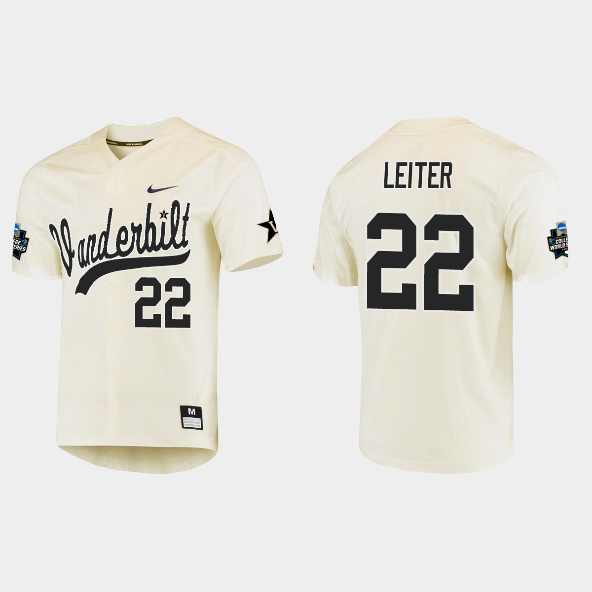 Jack Leiter Vanderbilt Commodores College World Series  Jersey - Cream