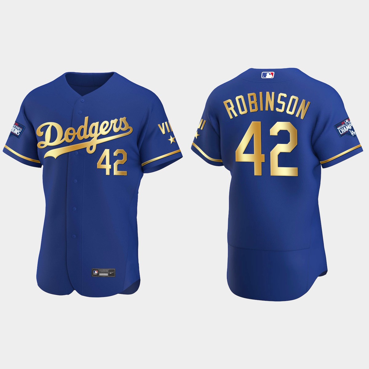 Jackie Robinson Los Angeles Dodgers 2021 Gold Program World Series Champions Jersey - Royal