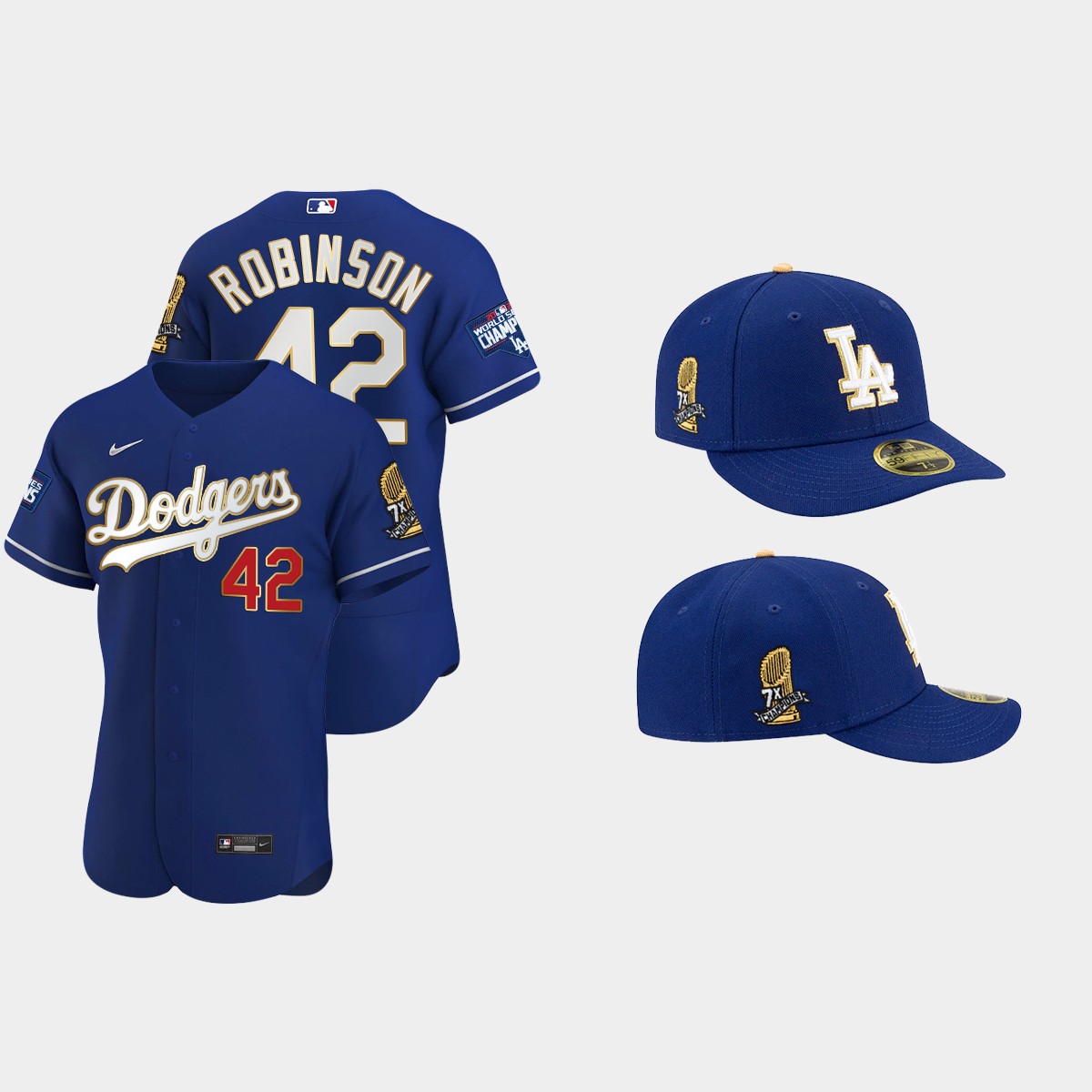 Jackie Robinson Los Angeles Dodgers 7X Champs Trophy Jersey Cap Jersey - Royal