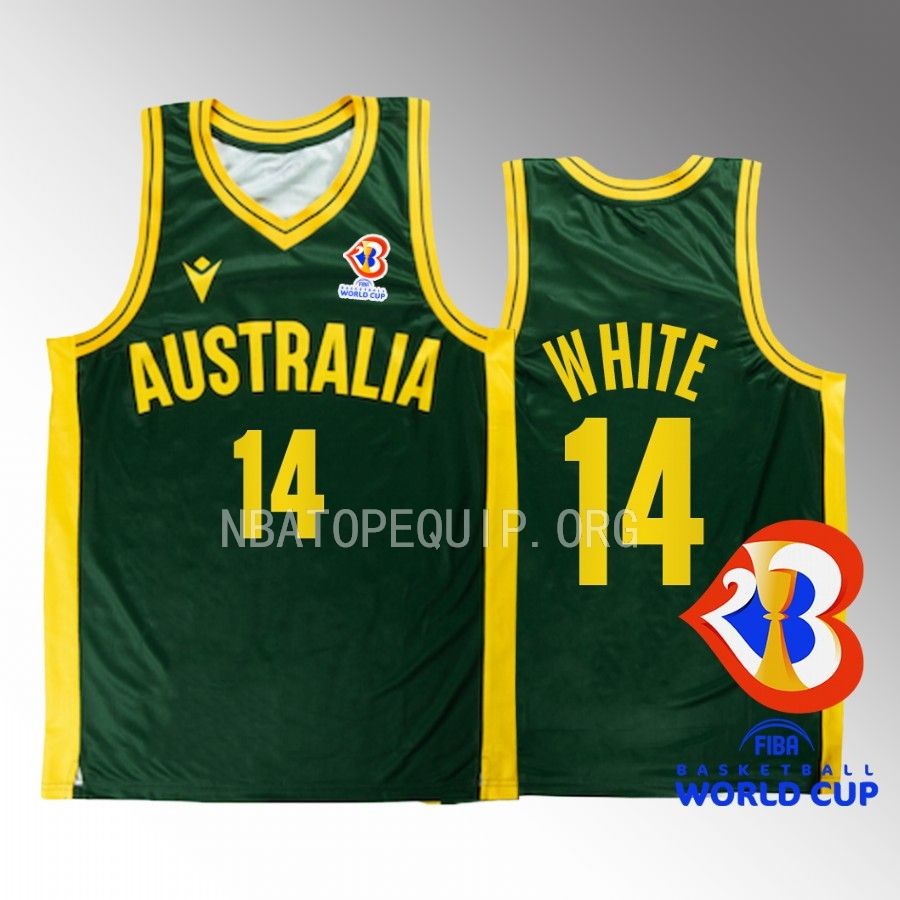 Jackson Thomas White Australia  2023 FIBA World Cup Green Jersey Away #14