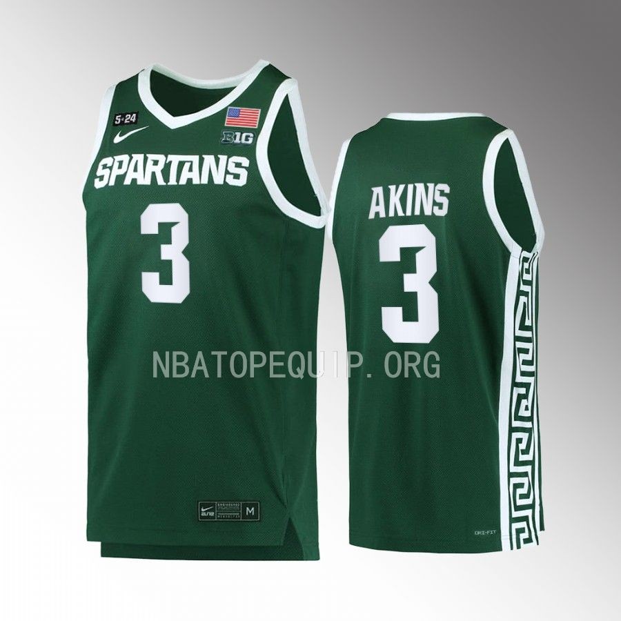 Jaden Akins Michigan State Spartans Green Jersey 2022-23   5.24 Honor Patch