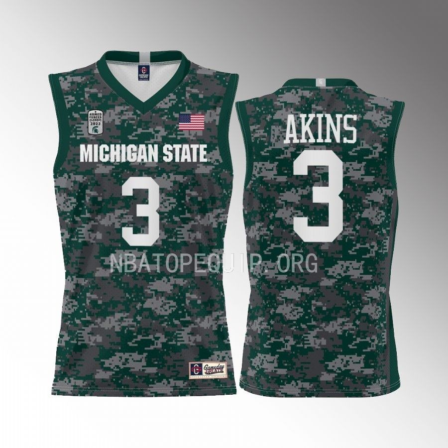 Jaden Akins Michigan State Spartans Green Jersey 2022 Armed Forces Carrier Classic Game