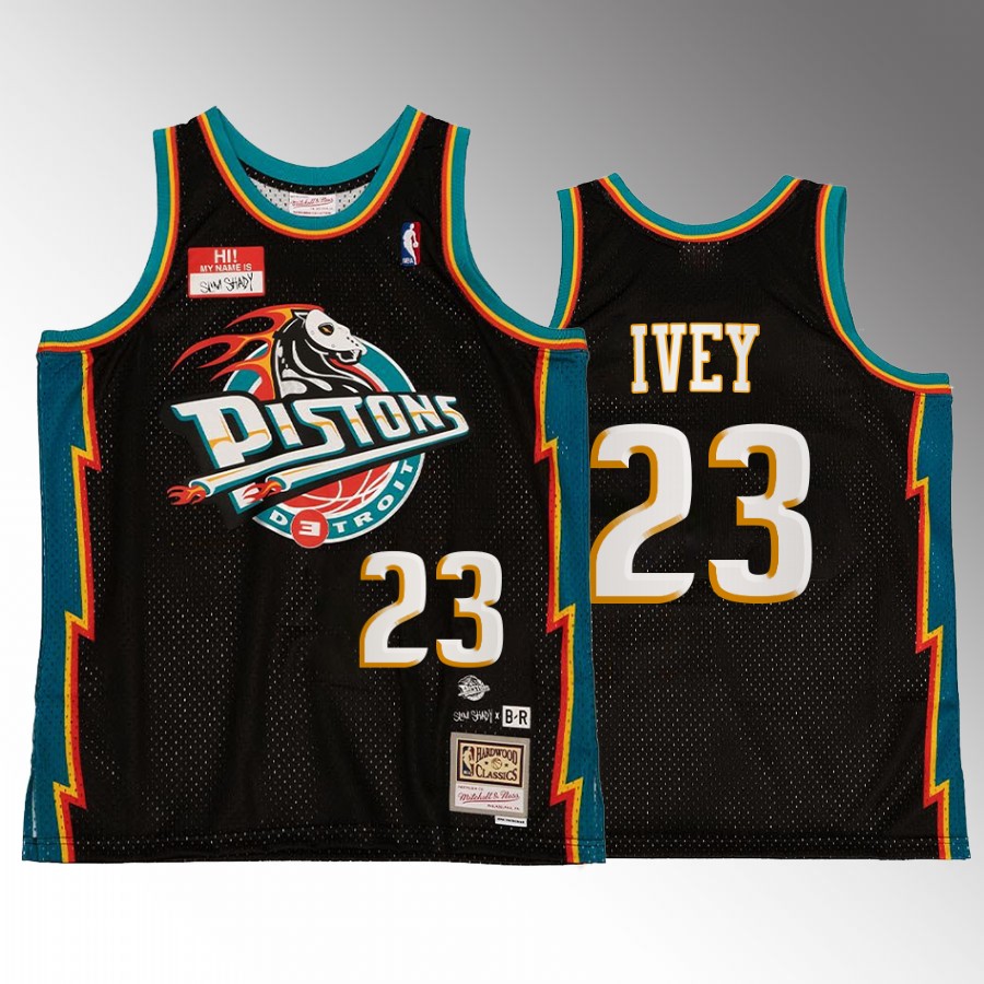 Jaden Ivey #23 Detroit Pistons Bleacher Remix Black Hardwood Classics Jersey