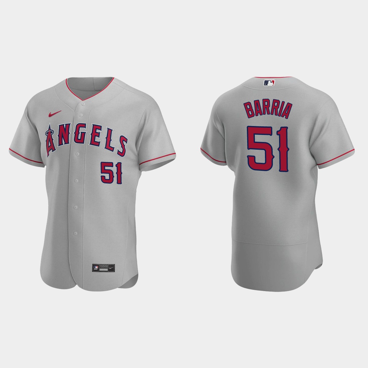 Jaime Barria #51 Los Angeles Angels Road Jersey - Gray