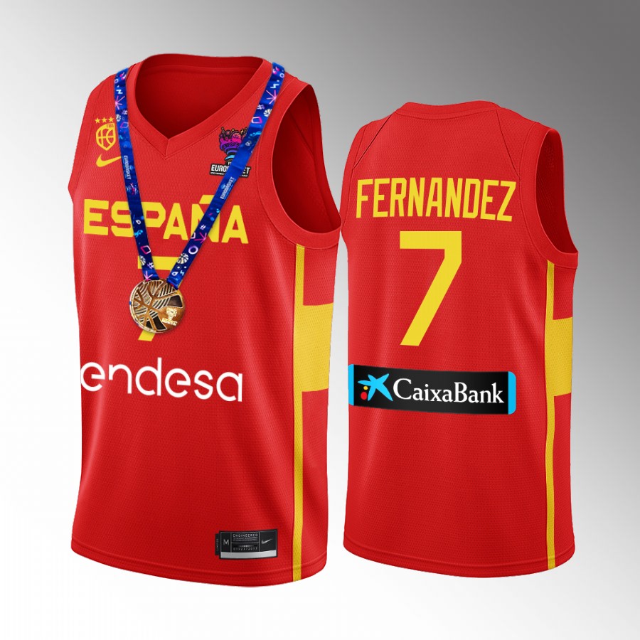 Jaime Fernandez Spain Champs FIBA EuroBasket 2022 Red Jersey  Gold Medal #7