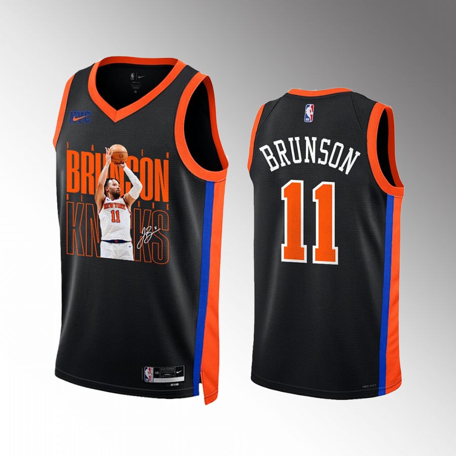 Jalen Brunson New York Knicks Black #11 Jersey Legend Of New York Screen Print Graphics