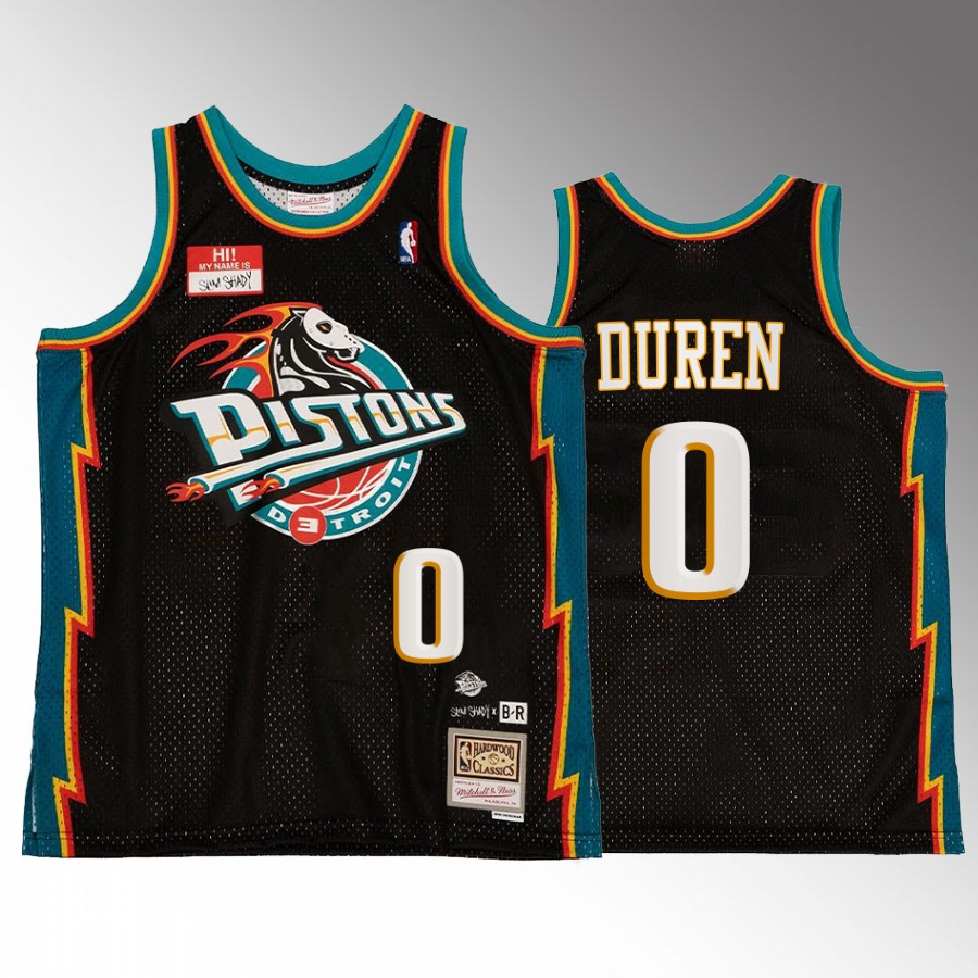 Jalen Duren #0 Detroit Pistons Bleacher Remix Black Hardwood Classics Jersey