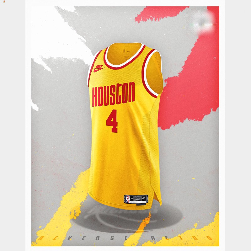 Jalen Green Houston Rockets Yellow #4 Jersey NBA Reverse Retro