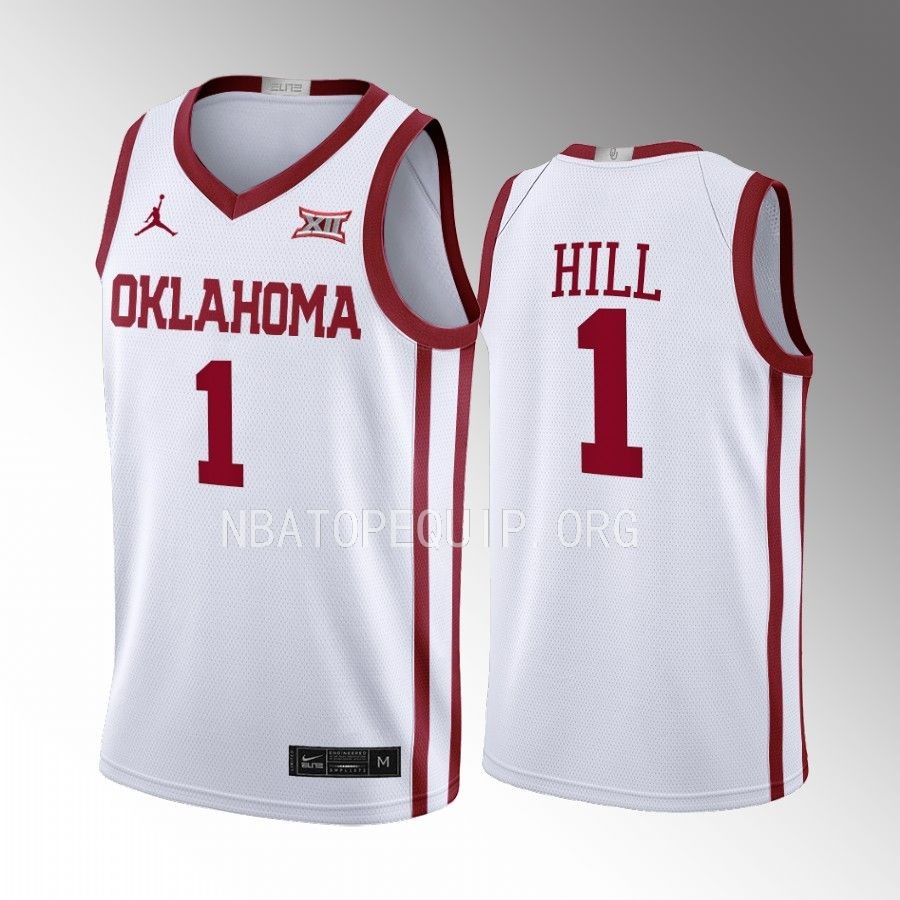 Jalen Hill Oklahoma Sooners White Jersey 2022-23 College  Home