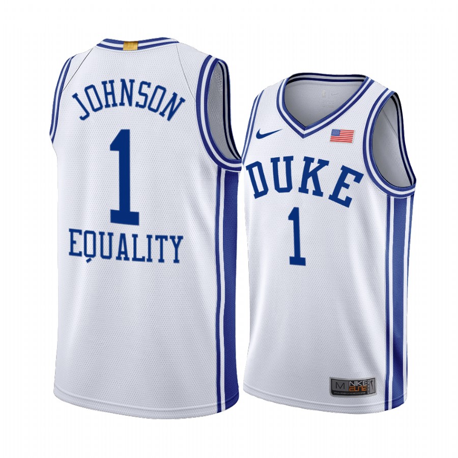 Jalen Johnson Duke Blue Devils White Equality BLM Social justice 2020-21 Jersey