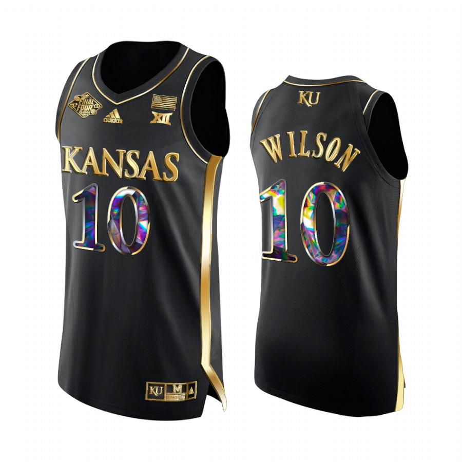Jalen Wilson Kansas Jayhawks 2022 NCAA National Championship #10 Jersey Black Golden Diamond Edition