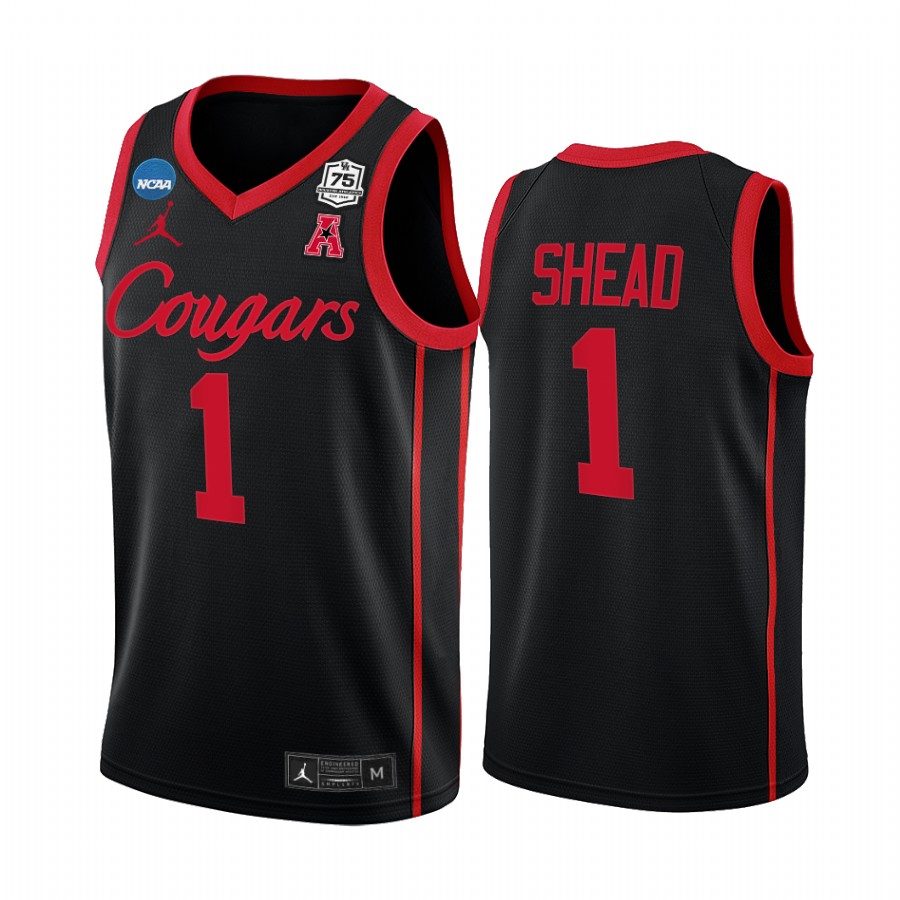 Jamal Shead Houston Cougars Black Jersey 2022 NCAA March Madness 75th