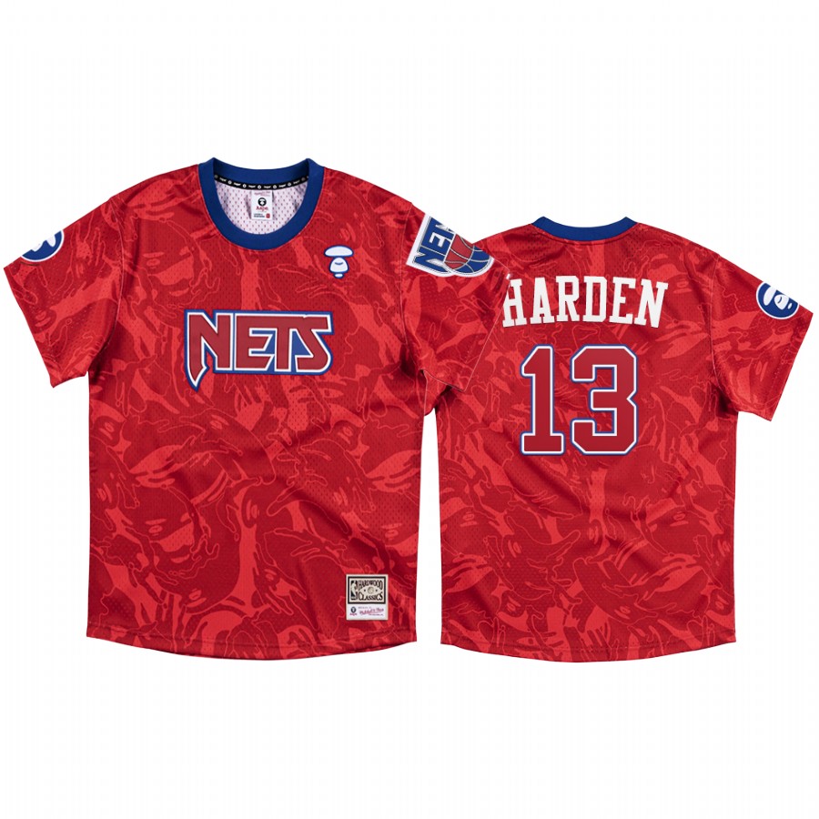 James Harden #13 New Jersey Nets Red AAPE x M&N Jersey