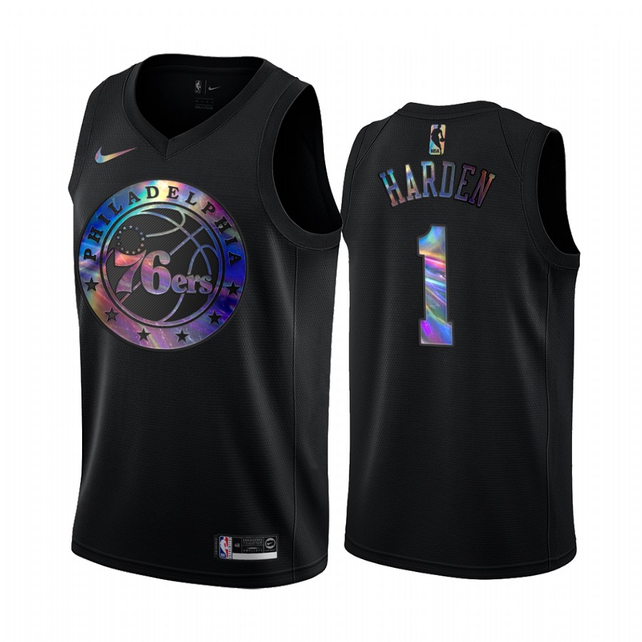 James Harden #1 Philadelphia 76ers Black Iridescent Holographic Men Jersey 2022 Trade