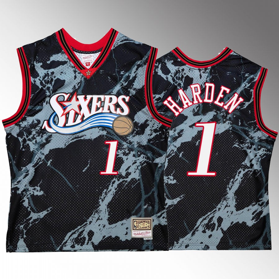 James Harden #1 Philadelphia 76ers Marble Swingman Black Hardwood Classics Jersey