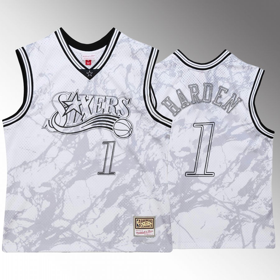 James Harden #1 Philadelphia 76ers Marble White Hardwood Classics Jersey