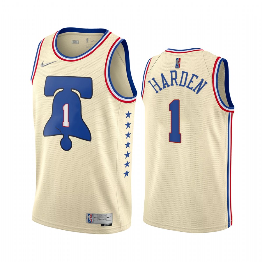 James Harden 2022 Philadelphia 76ers Cream #1 Earned Edition Jersey