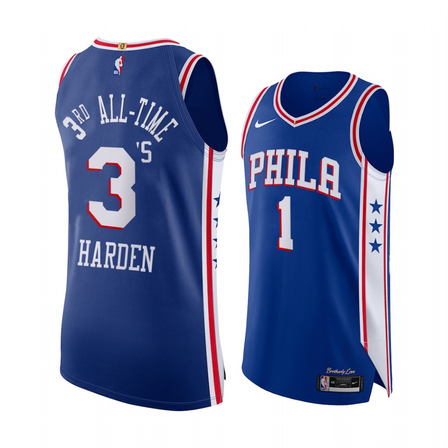 James Harden 3rd All-time 3 Points Philadelphia 76ers #1 Royal Jersey 2561th