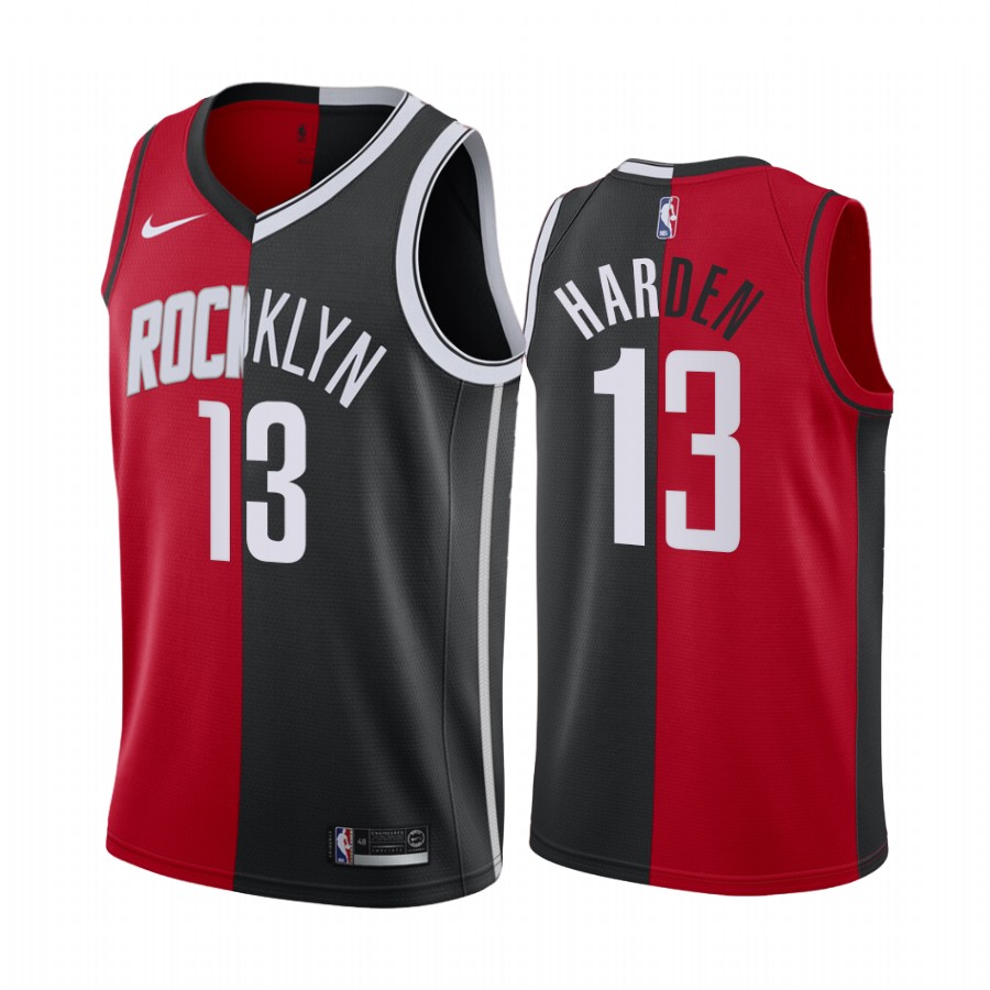 James Harden Past and Present Nets Rockets MVP Red Black Jersey Split Edition