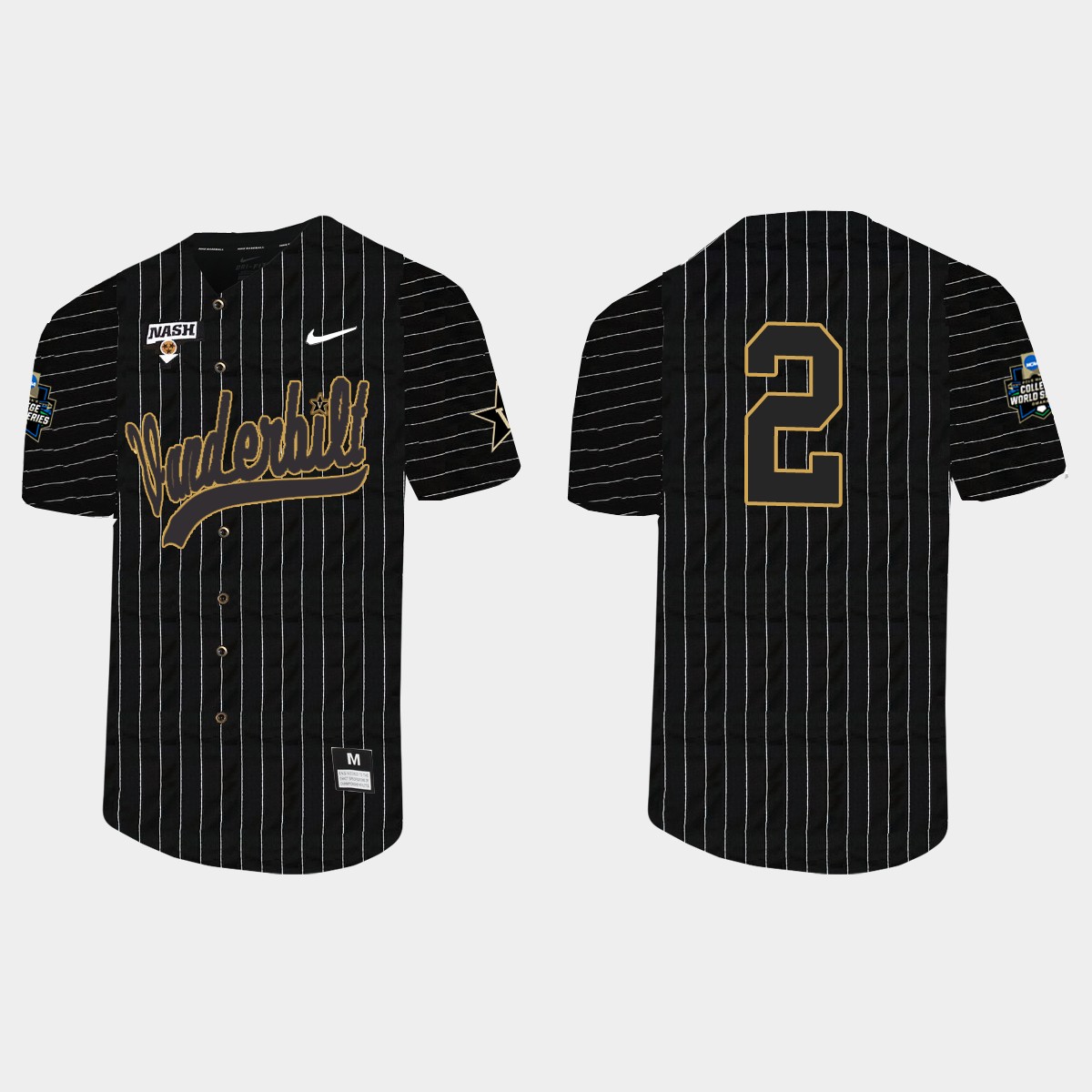 Javier Vaz Vanderbilt Commodores 2021 College World Series Pinstripe  Jersey - Black