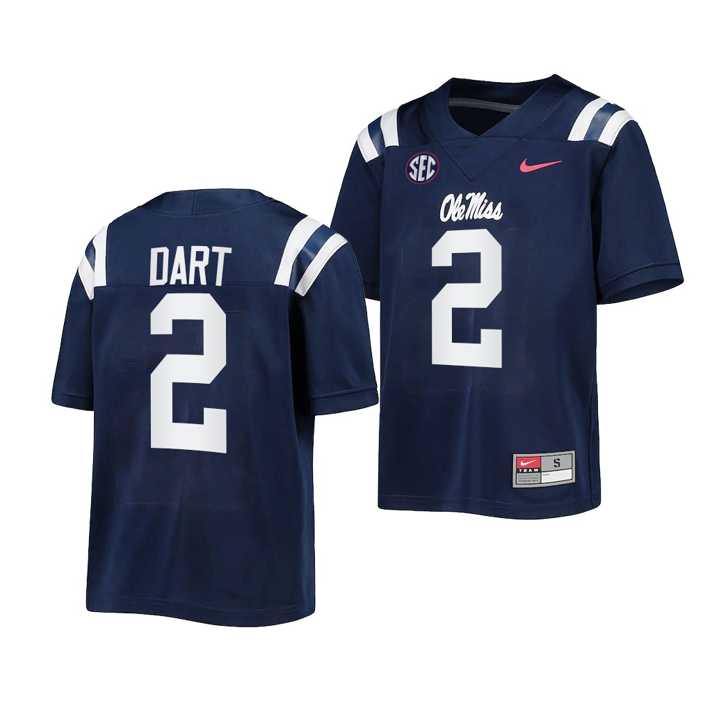 Jaxson Dart Ole Miss Rebels Navy 2022-23 Untouchable Game Football Youth Jersey