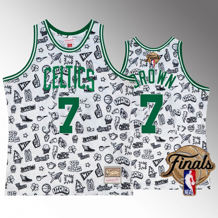 Jaylen Brown #7 Boston Celtics 2022 NBA Finals White Doodle Jersey