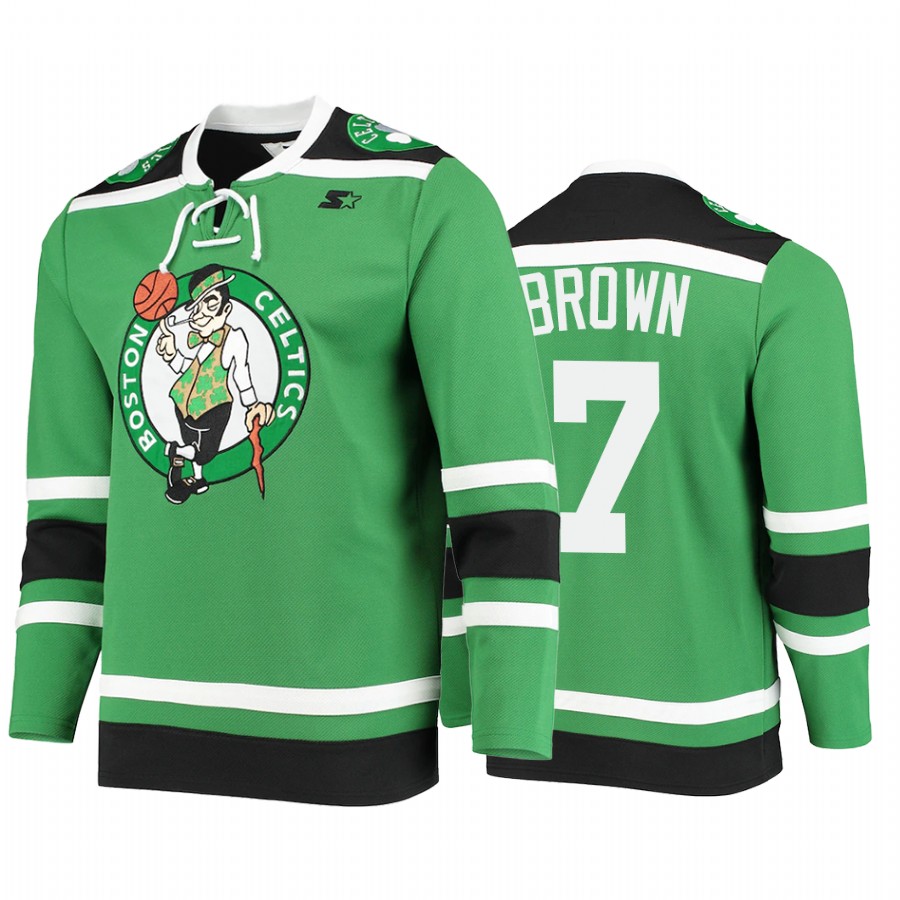 Jaylen Brown #7 Boston Celtics Hockey Fashion Jersey Pointman Green