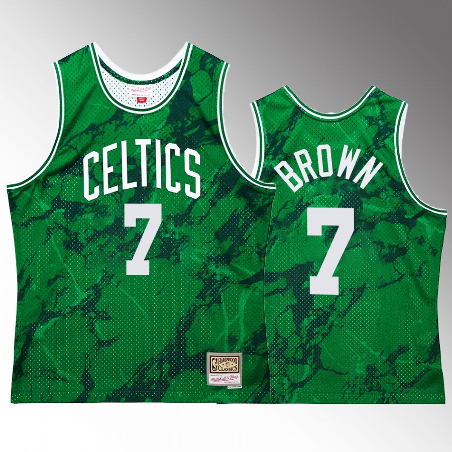 Jaylen Brown #7 Boston Celtics Marble Swingman Green Hardwood Classics Jersey