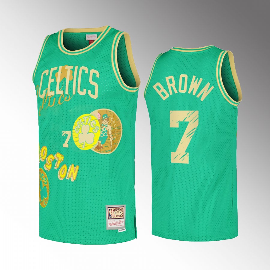 Jaylen Brown #7 Boston Celtics Sidewalk Sketch Green Hardwood Classics Jersey